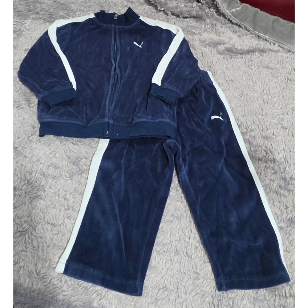 Puma Toddler Tracksuit 2-Piece Set Navy Blue Velour Jacket & Pants 24M